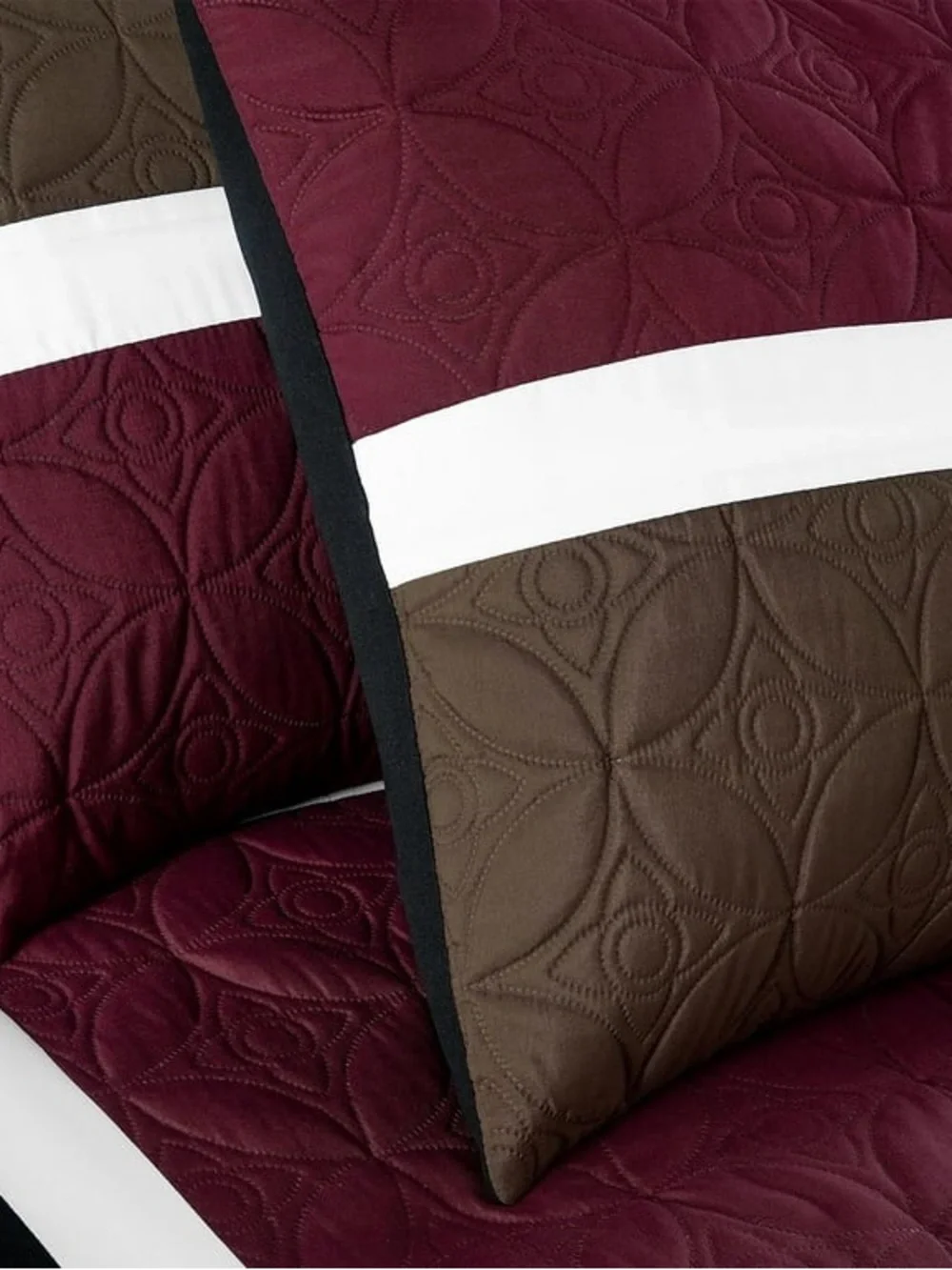 3-Piece Black, Burgundy & Brown Modern Quilt Bedding Set